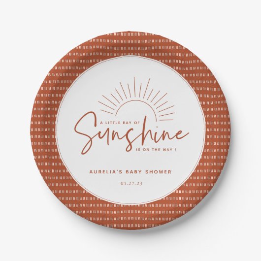 Boho Sunshine Baby shower Papieren Bordje (Voorkant)