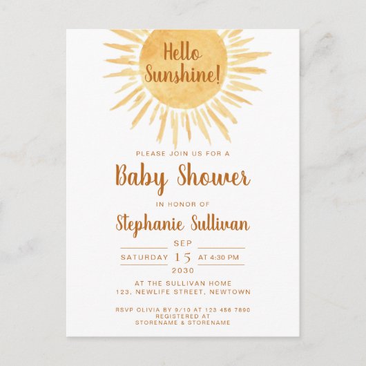 Boho Sunshine Baby shower Uitnodiging Briefkaart (Voorkant)