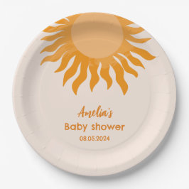 Boho Sunshine Baby shower Yellow Sun Papieren Bordje