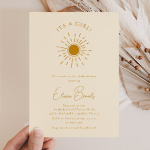 Boho Sunshine   Beige Baby shower Het is een meisj Kaart