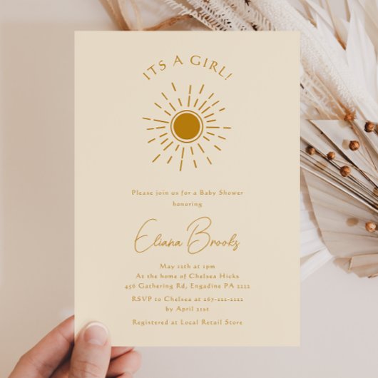 Boho Sunshine | Beige Baby shower Het is een meisj Kaart