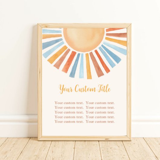 Boho sunshine custom sign sun yellow blue poster