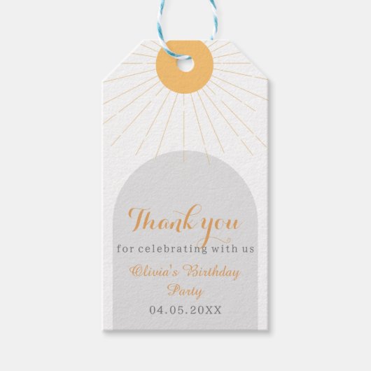 Boho Sunshine Dank je Birthday Party Cadeaulabel (Voorkant)