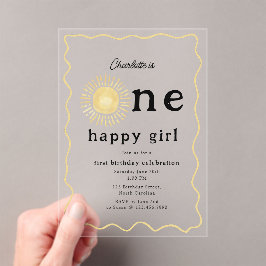 Boho Sunshine Eerste Verjaardag Een Gelukkig Meisj Acryl Uitnodigingen