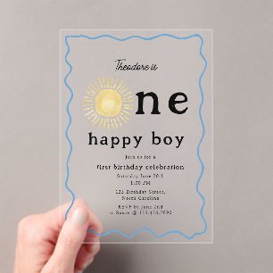 Boho Sunshine Eerste Verjaardag Een Happy Boy Retr Acryl Uitnodigingen
