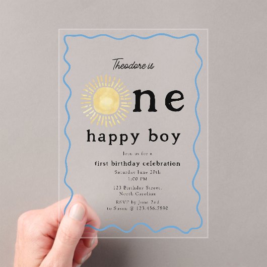Boho Sunshine Eerste Verjaardag Een Happy Boy Retr Acryl Uitnodigingen (Insitu (Draagbaar))