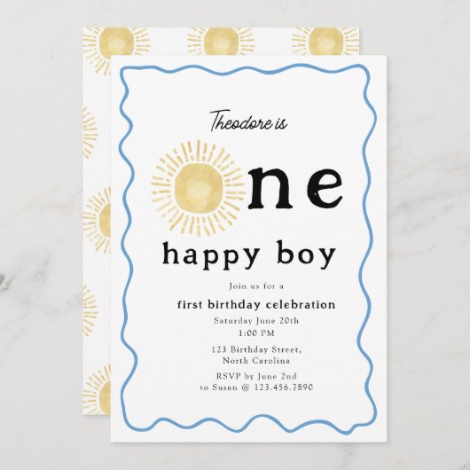 Boho Sunshine Eerste Verjaardag Een Happy Boy Retr Kaart (Voorkant / Achterkant)