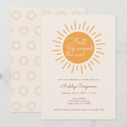 Boho Sunshine Eerste Verjaardag Kaart (Voorkant / Achterkant)