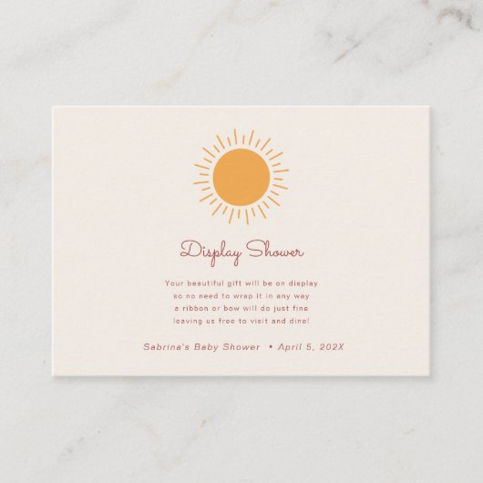 Boho Sunshine Gender Neutral Display Shower Enclo Informatiekaartje (Voorkant)