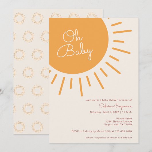 Boho Sunshine Gender Neutrale Baby shower Invitati Kaart (Voorkant / Achterkant)