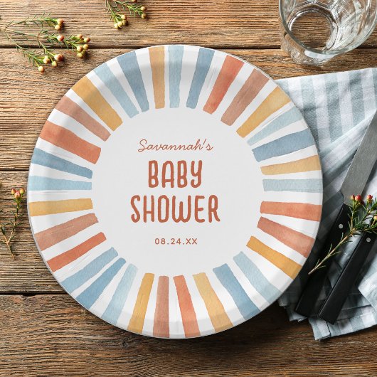 Boho Sunshine Geslacht Neutraal Baby shower Papieren Bordje