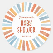 Boho Sunshine Geslacht Neutraal Baby shower Ronde Sticker (Voorkant)