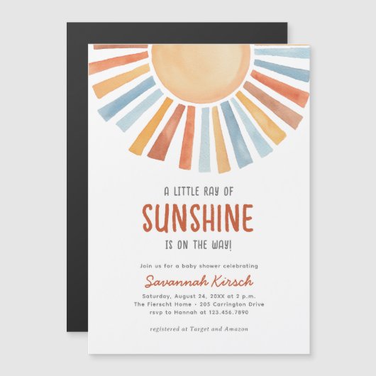 Boho Sunshine Geslachtsneutrale Baby Shower Magnetische Uitnodiging (Voorkant / Achterkant)