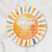 Boho Sunshine Hier komt het Son Baby shower Bedankjes Labels (Voorkant)