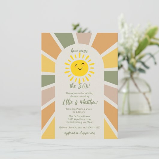 Boho Sunshine hier komt het Son Baby shower Kaart (Staand voorkant)