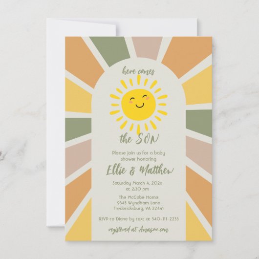 Boho Sunshine hier komt het Son Baby shower Kaart (Voorkant)