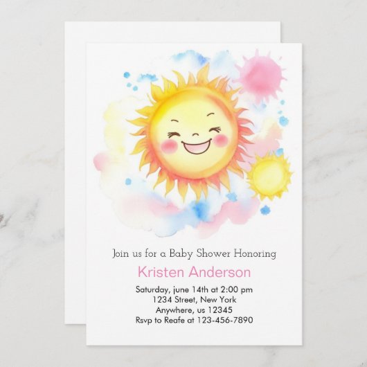 Boho Sunshine Meisje Baby shower Kaart (Voorkant / Achterkant)