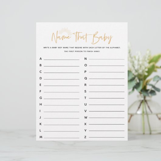 Boho Sunshine Name Dat Baby shower Game (Staand voorkant)