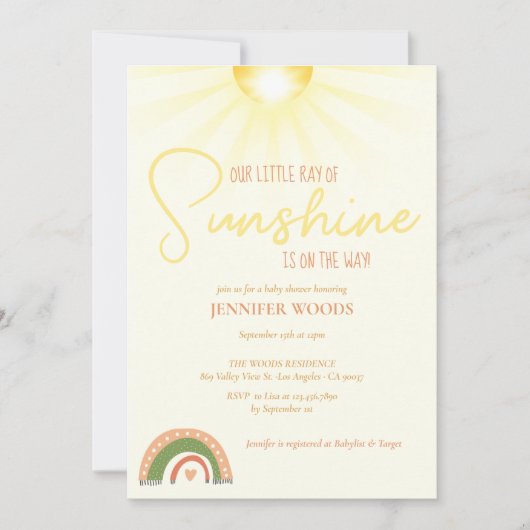 Boho Sunshine Rainbow Baby shower Kaart (Voorkant)