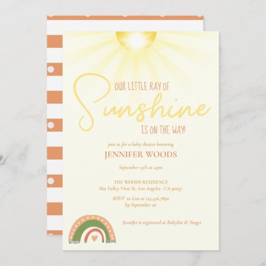 Boho Sunshine Rainbow Baby shower Kaart (Voorkant / Achterkant)