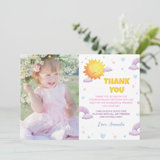 Boho Sunshine Rainbow Dank u kaart Verjaardag (Staand voorkant)