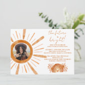 Boho sunshine rainbow oranje foto afstuderen kaart (Staand voorkant)