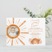 Boho sunshine rainbow sinaasappel 2e verjaardag kaart (Staand voorkant)