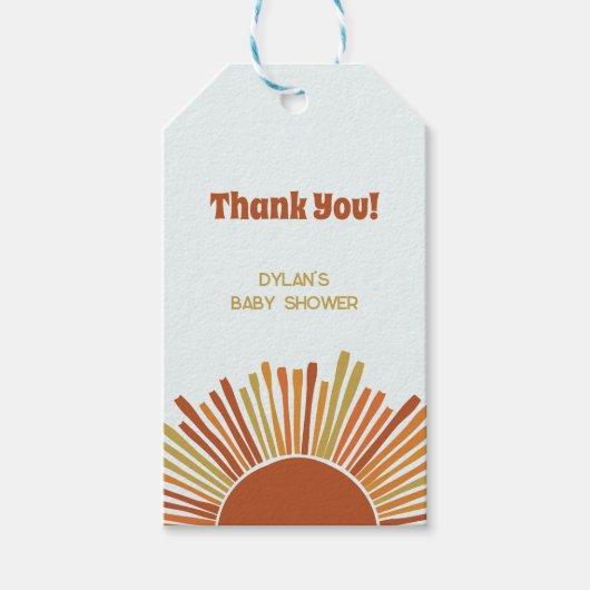 Boho Sunshine Retro Baby shower Bedankt Cadeaulabel (Voorkant)