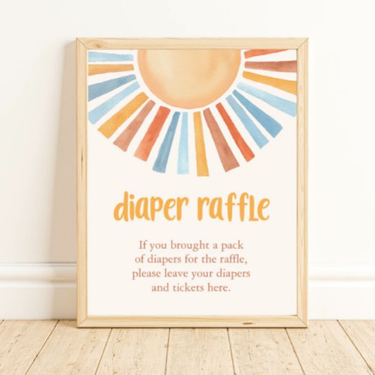 Boho sunshine sun Diaper Raffle baby shower sign Poster