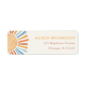 Boho sunshine sun muteerde tinten geel blauw sinaa etiket (Voorkant)