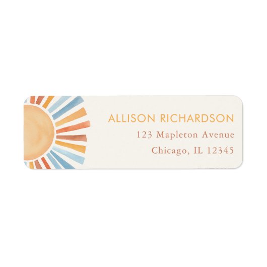 Boho sunshine sun muteerde tinten geel blauw sinaa etiket (Voorkant)