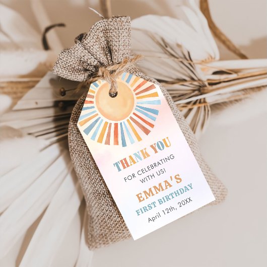 Boho Sunshine Sun Terra Cotta Verjaardag Cadeaulabel