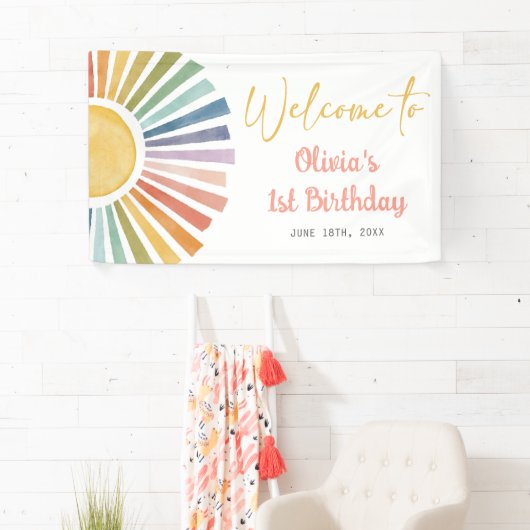 Boho Sunshine Verjaardagsfeest Spandoek (Insitu)