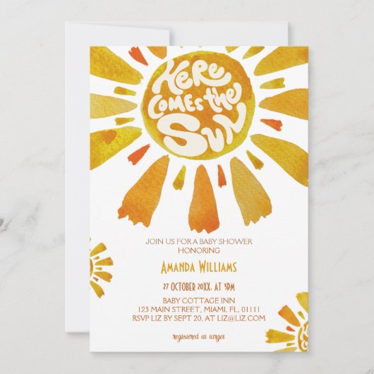 Boho Sunshine Waterverf Baby shower Kaart (Voorkant)