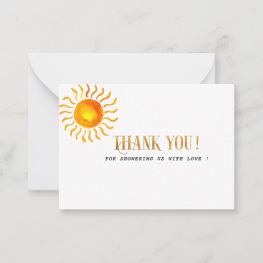 Boho sunshine waterverf bedankt je baby shower notitiekaartje (Voorkant)