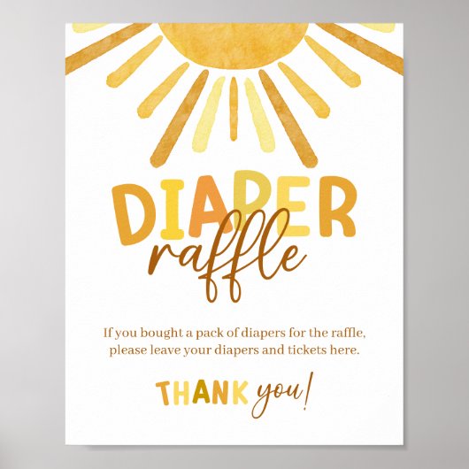 Boho Sunshine Yellow Baby shower Diaper Raffle Poster (Voorkant)