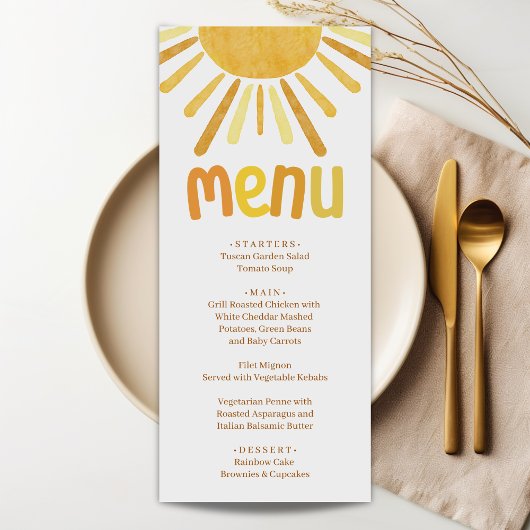 Boho Sunshine Yellow Baby shower Menu