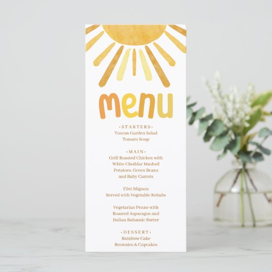 Boho Sunshine Yellow Baby shower Menu (Staand voorkant)