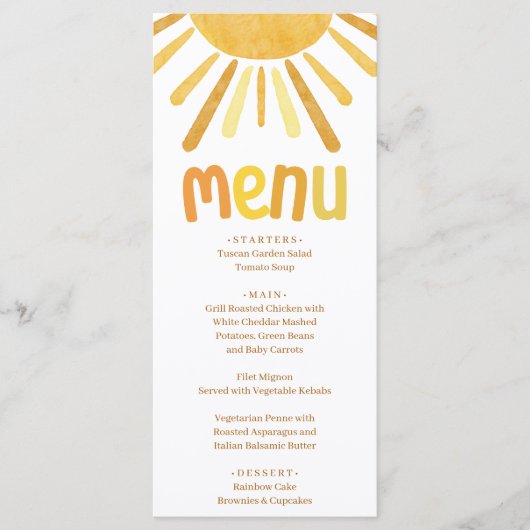 Boho Sunshine Yellow Baby shower Menu (Voorkant)