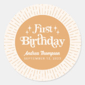 Boho Sunshine Yellow Eerste Verjaardag Ronde Sticker (Voorkant)