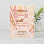Boho Sunshine Young Wild and Three Birthday Party Kaart (Staand voorkant)