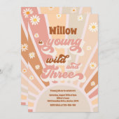 Boho Sunshine Young Wild and Three Birthday Party Kaart (Voorkant / Achterkant)
