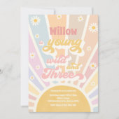 Boho Sunshine Young Wild and Three Birthday Party Kaart (Voorkant)