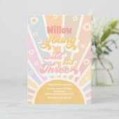 Boho Sunshine Young Wild and Three Birthday Party Kaart (Staand voorkant)