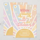 Boho Sunshine Young Wild and Three Birthday Party Kaart (Voorkant / Achterkant)