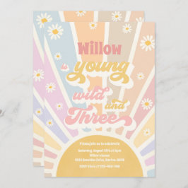 Boho Sunshine Young Wild and Three Birthday Party Kaart