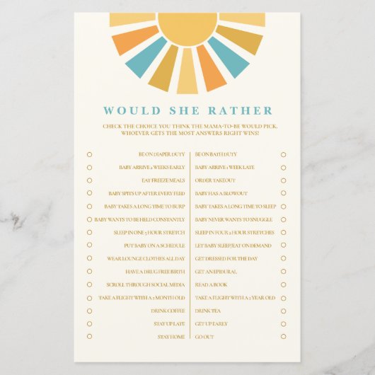Boho Sunshine zou een Baby shower-spel zijn (Voorkant)