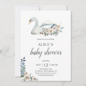Boho Swan Dusty Blue Beige Flowers Baby shower Kaart (Voorkant)
