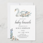Boho Swan Dusty Blue Beige Flowers Baby shower Kaart (Voorkant)