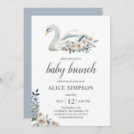 Boho Swan Dusty Blue Beige Flowers Baby shower Kaart